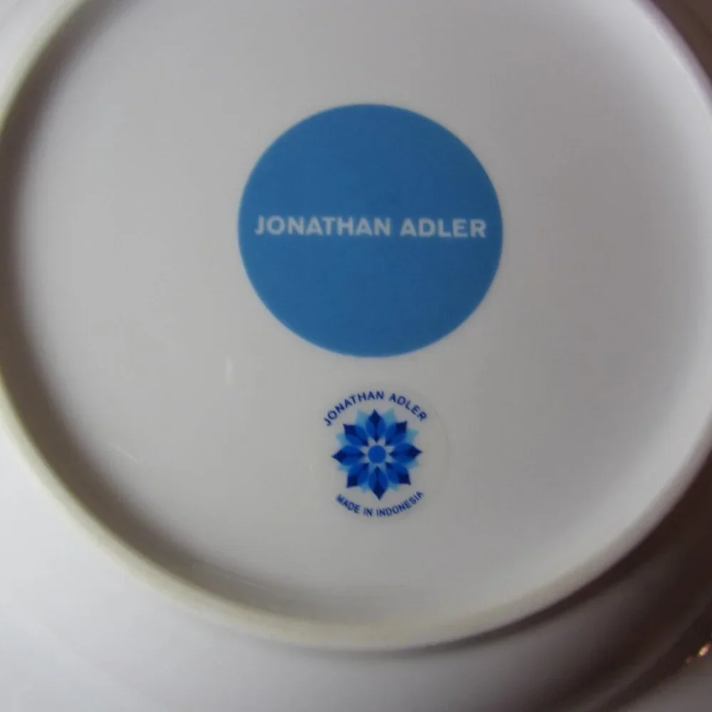 Jonathan Adler silver & blue greek key bowls- pair of 2 (W5105)
